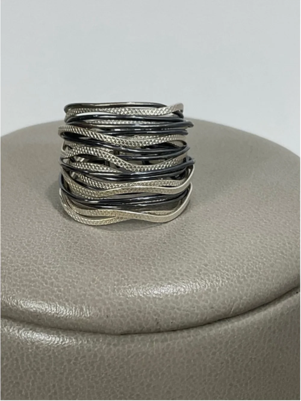 Studio Spirali Black & Silver Multi-Strand Wrap Statement Ring Size 7